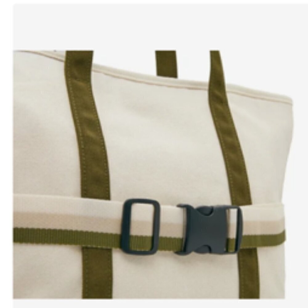 NWT DSW Exclusive Ivory Green Canvas Tote Bag with Travel Strap - Picture 9 of 12